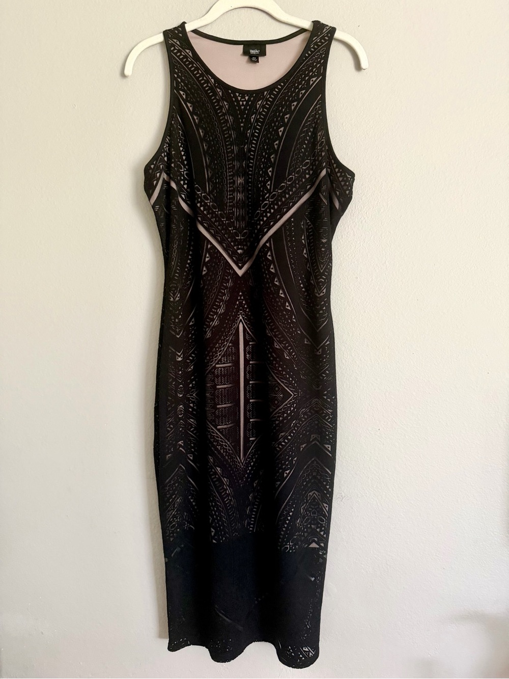 Mossimo Geometric Burnout Sleeveless Midi Dress Beige Lining